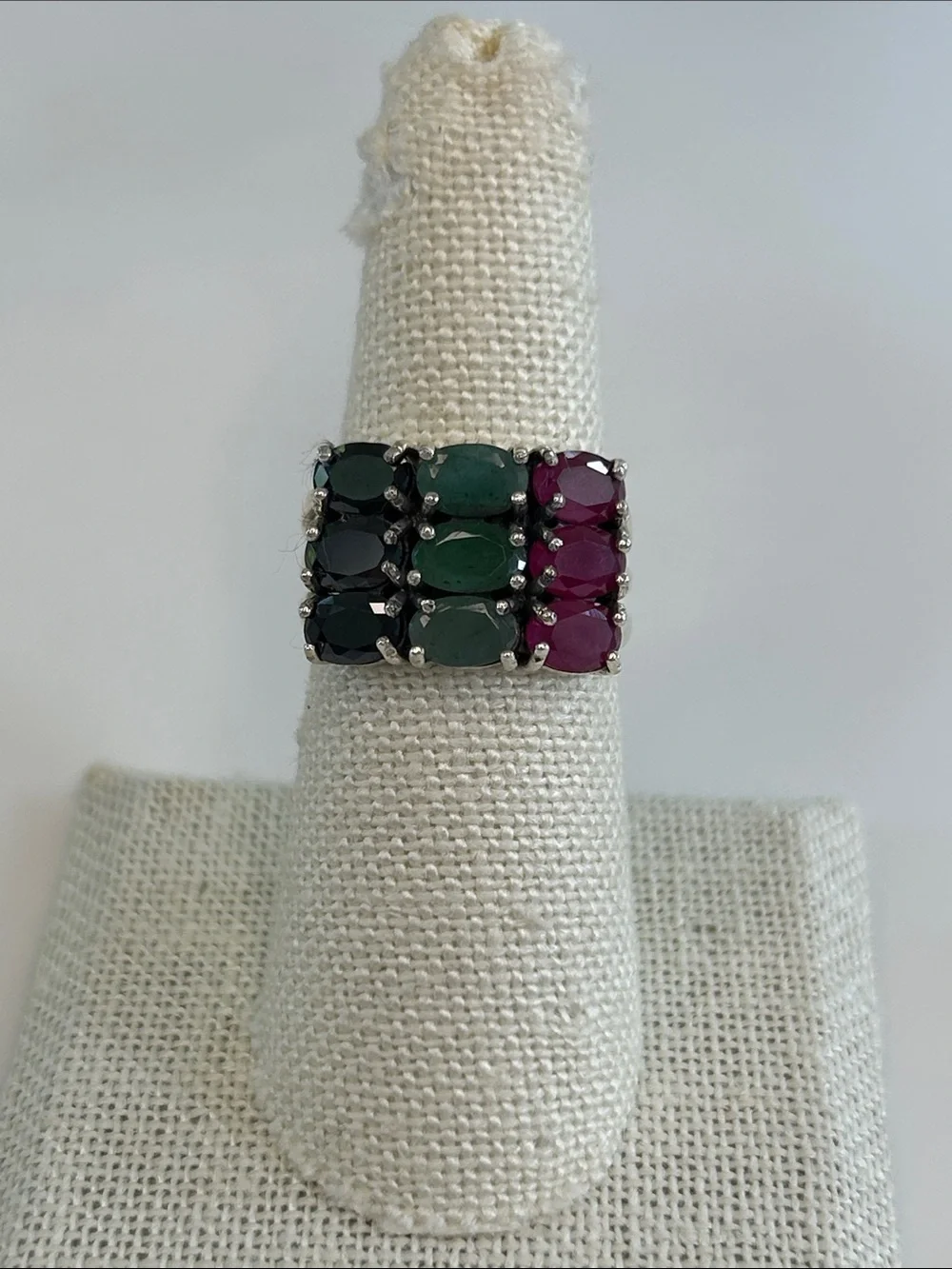 Sterling Silver Ruby Emerald Sapphire Multi-Gemstone Band Ring Size 6.75